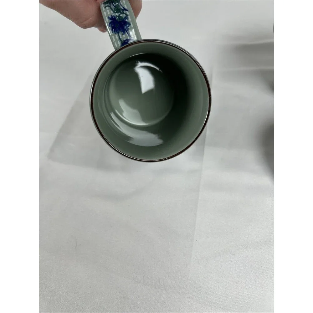 Chinese Porcelain Tea Mug With Lid & Infuser Floral Blue Green Tea Cup Tumbler